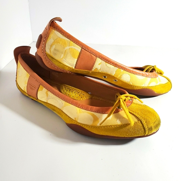COACH Women's Jennilee Leather & Fabric Ballet Flats, Sz 8 Women Yellow - Picture 1 of 10
